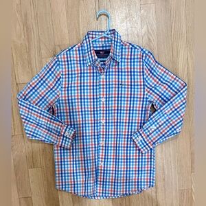 Vineyard Vines Pink, Blue White Checked Button Up Down Whale Shirt, Small S 8-10